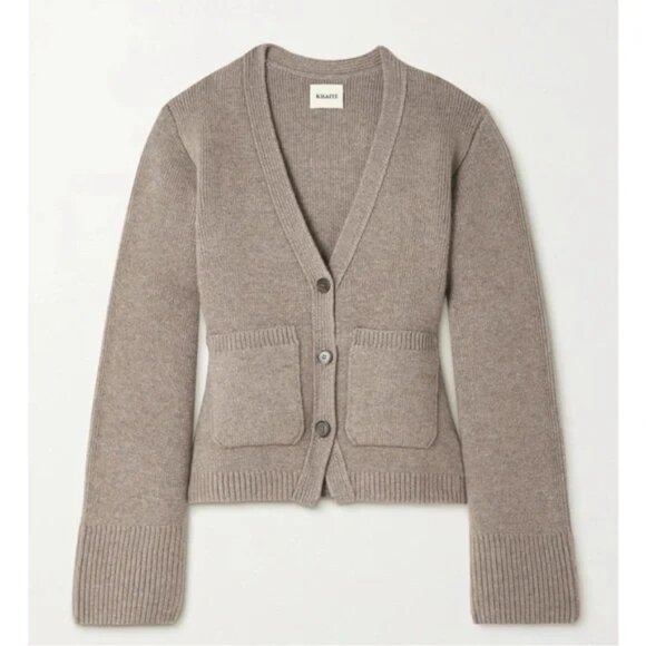 Neutral Tan 100% Wool Cardigan with Pockets - Size M - Picture 1 of 11